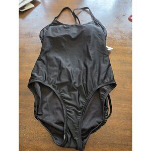 NWT Xersion LG Adjustable String Back Black 1PC Swimsuit 125358